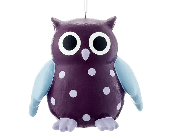 Pappmache Figur - Eule lila, 20 cm
