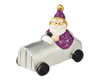 Resin Figur - Santa Claus im Auto lila