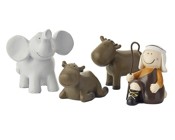 Krippe Figuren - Set - Nomade mit Elefant und Ochsen, 4,5 cm