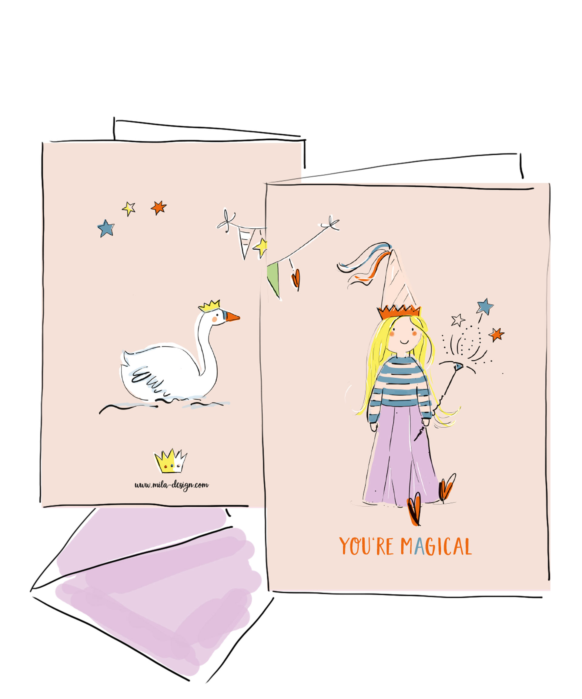 Grußkarte mit Umschlag - Prinzessin und Schwan-Magical Times
