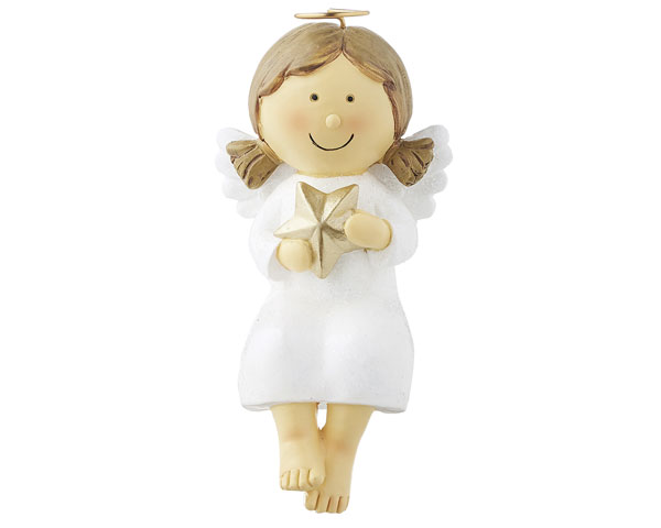 Resin Figur - Kantensitzer Engel Nelli, weiß 14 cm