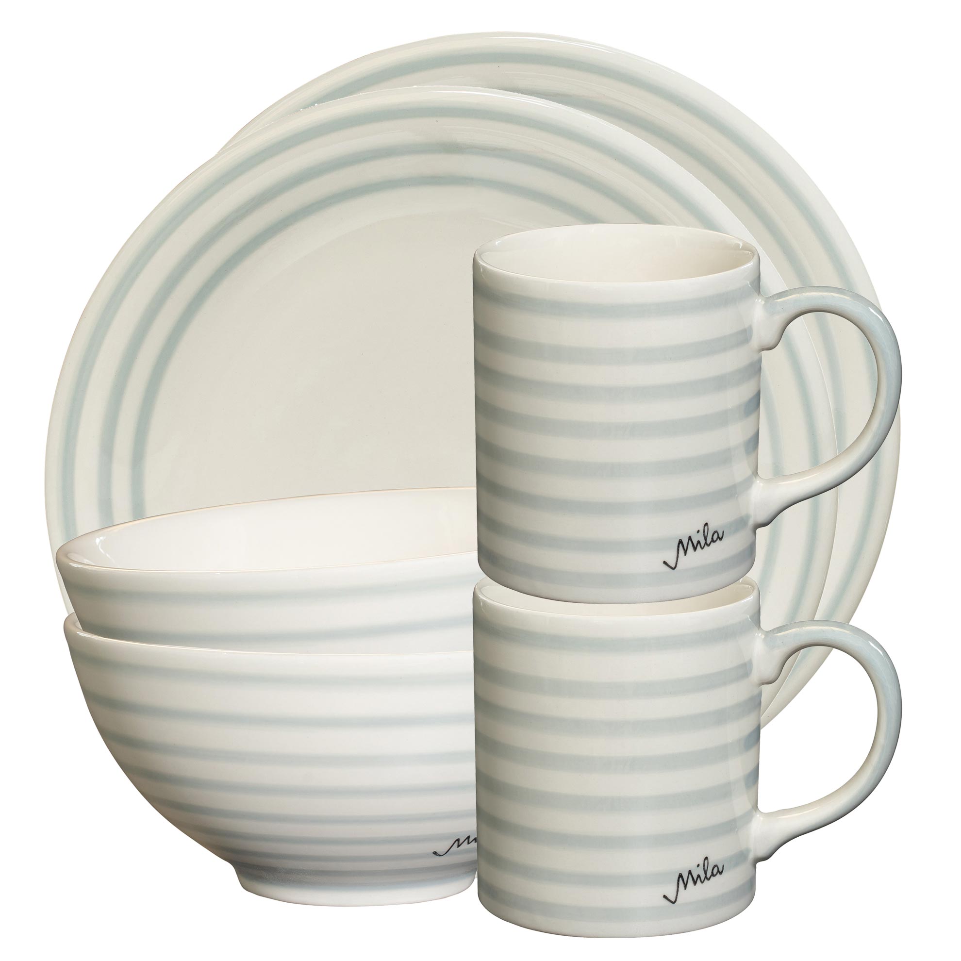 Starter-Set - Scandinavian Grey, bestehend aus: 2 x Becher, 2 x Schale, 2 x Teller