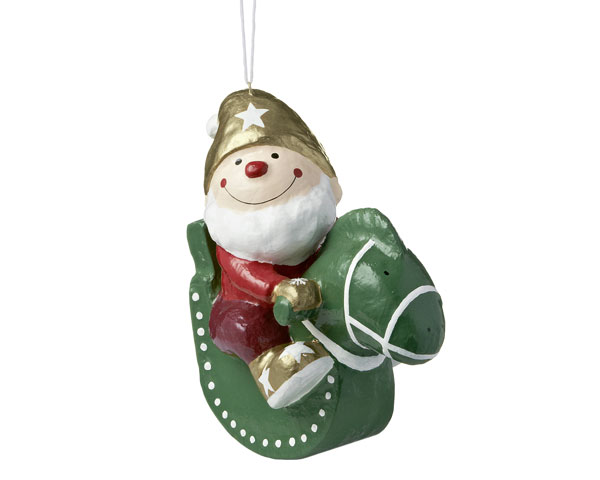 Pappmache Figur - Herr Fröhlich auf Pferd 22 cm