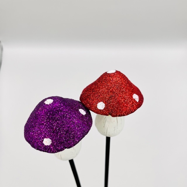 Glitter Glückspilze mit Stick - 6- Set, 5 cm