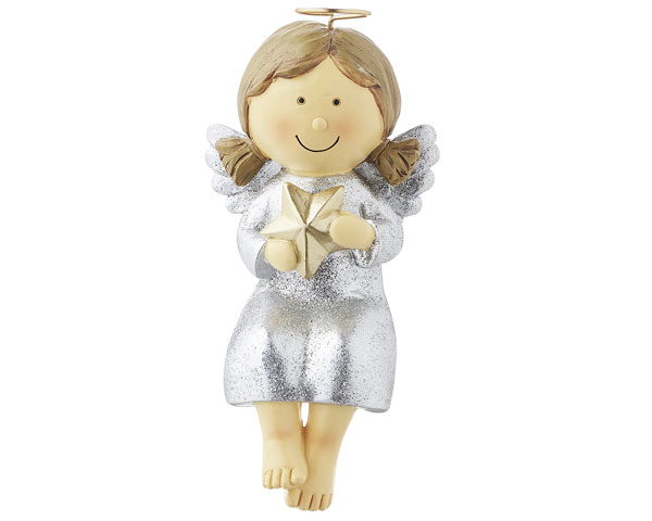 Resin Figur - Kantensitzer Nelli, silber 14 cm