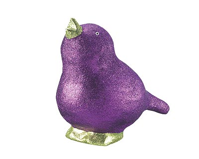 Pappmache Figur - Spatz Glitter lila, 20 cm