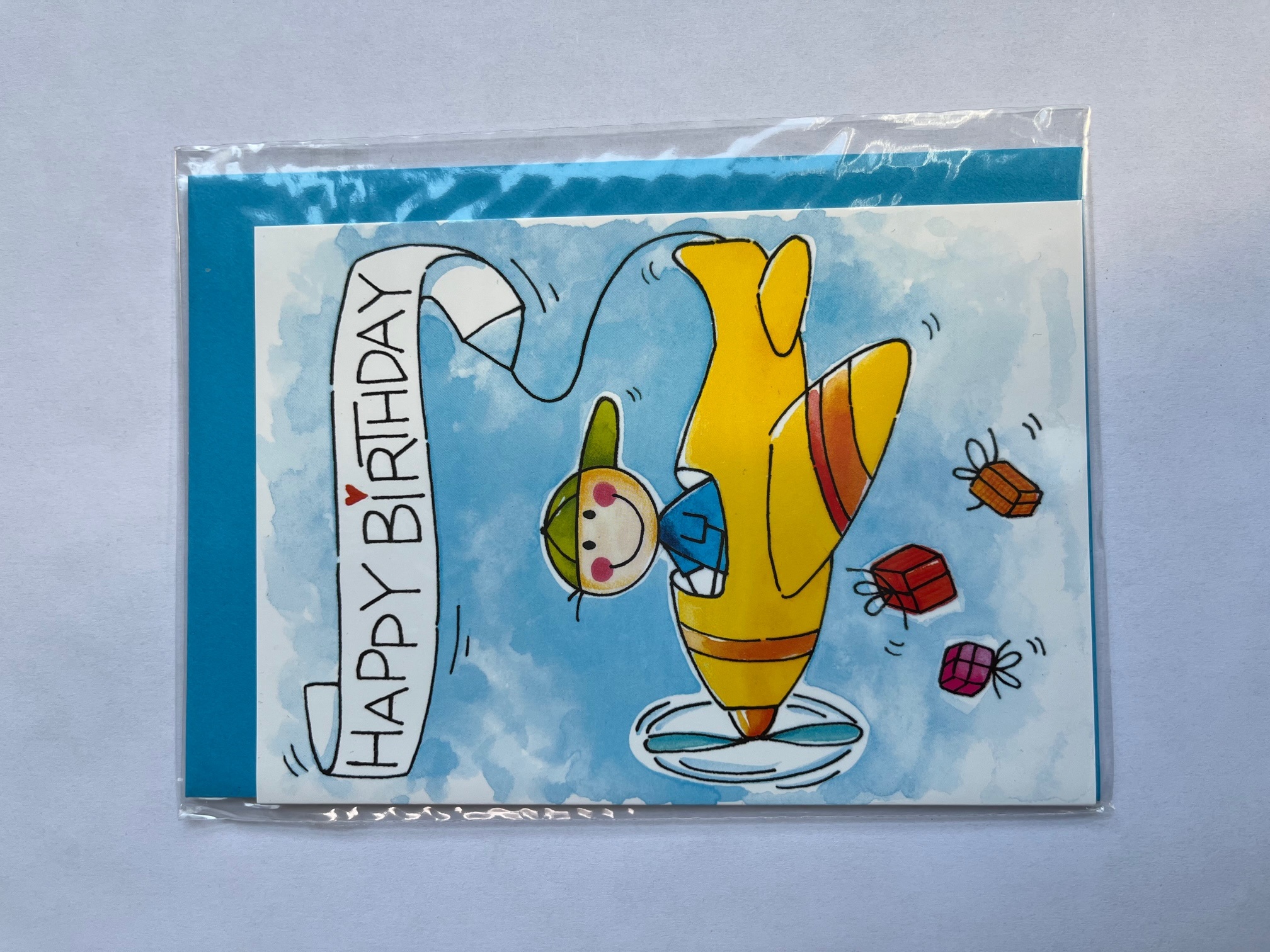 Grußkarte mit Umschlag - Happy Birthday Boy im Flugzeug