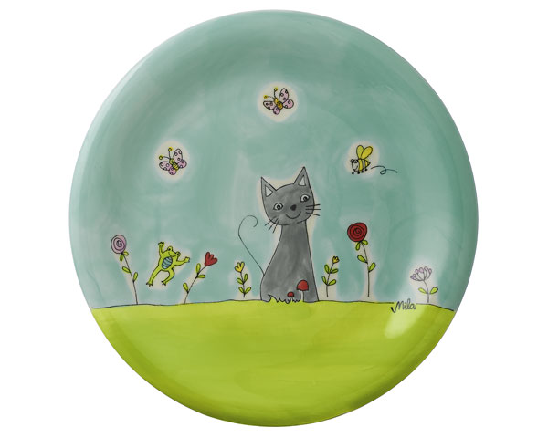 Teller - Katze in Blumenwiese 