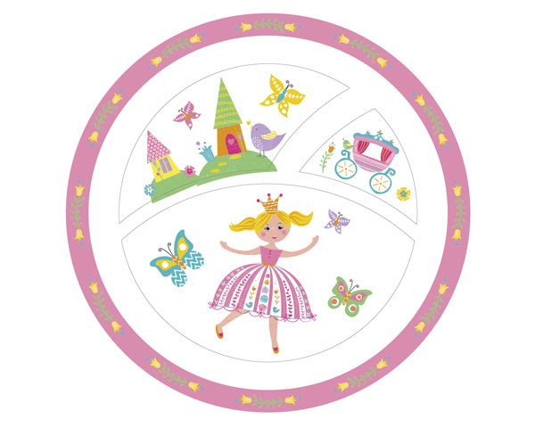 Melamin Kinderteller - Prinzess, 3-geteilt